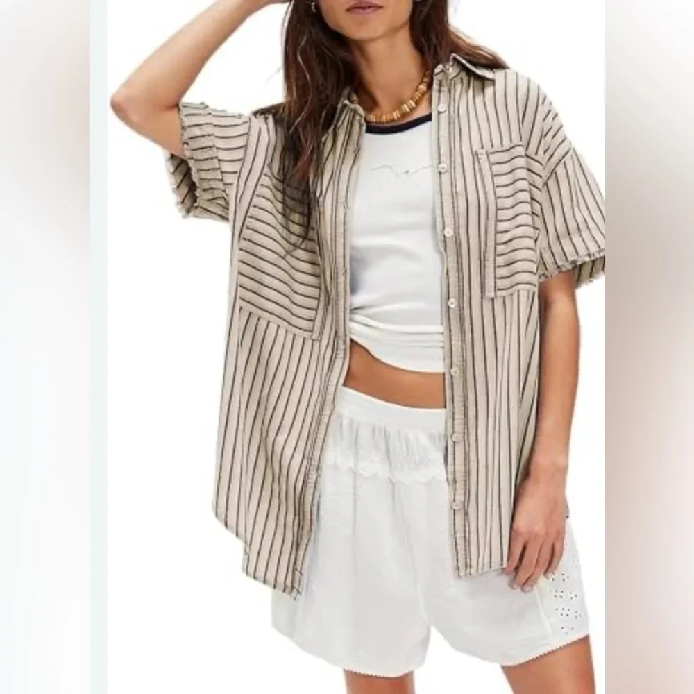 FREE PEOPLE We The Free Women's Christopher Linen Shirt XS NWOT - Picture 4 of 14